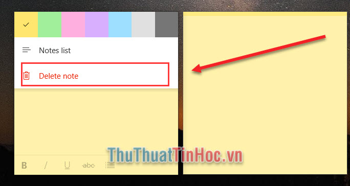 Chọn Delete note