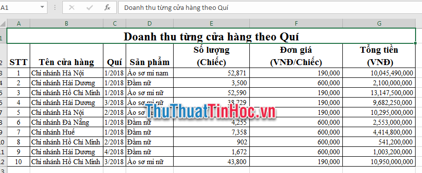 Bảng tính ví dụ