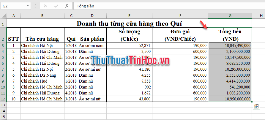 Chọn vùng dữ liệu cần đổi màu