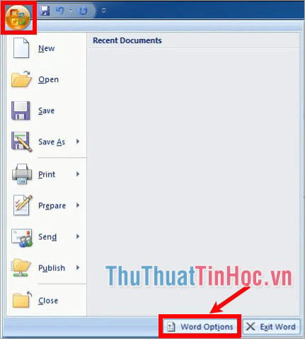 Đối với Word 2010, 2007 chọn biểu tượng Office Button - Word Options