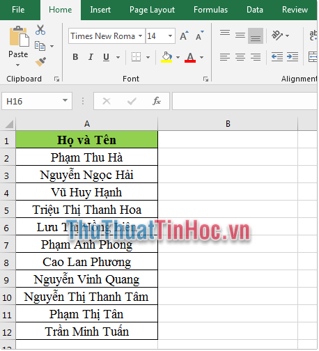 Bảng Họ và Tên cần bỏ dấu