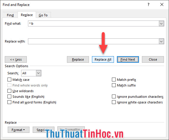 Sử dụng Replace All để xóa toàn bộ
