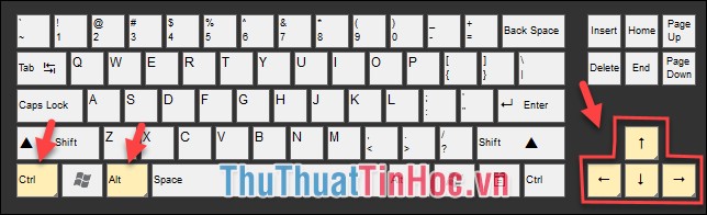 Ctrl + Alt + hướng muốn màn hình xoay theo