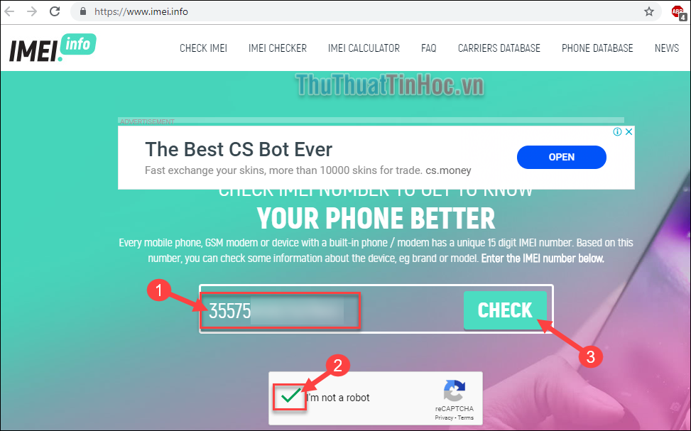 Check trên site imei