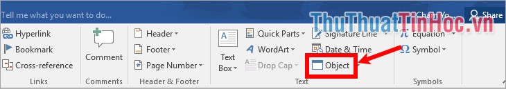 Trên giao diện Word chọn Insert - Object