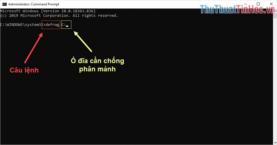 Nhập lệnh Defrag C