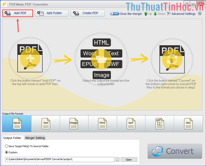 Click vào Add PDF, chọn những file PDF muốn chuyển đổi sang JPG