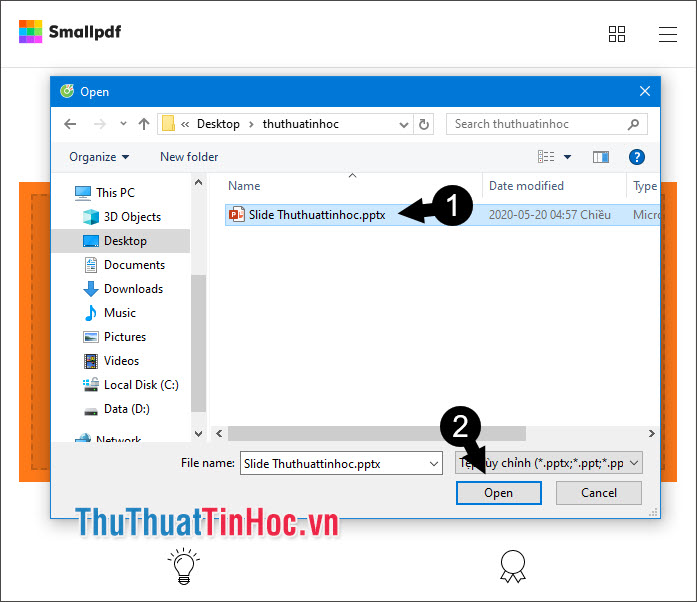 Chọn file Powerpoint cần chuyển đổi và nhấn Open