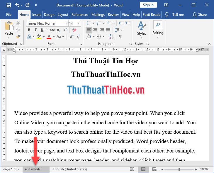 Click vào chữ Words phía dưới bên tay trái