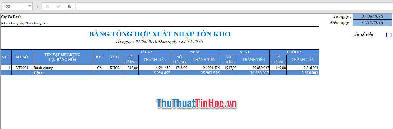 File Excel tổng hợp xuất nhập tồn kho