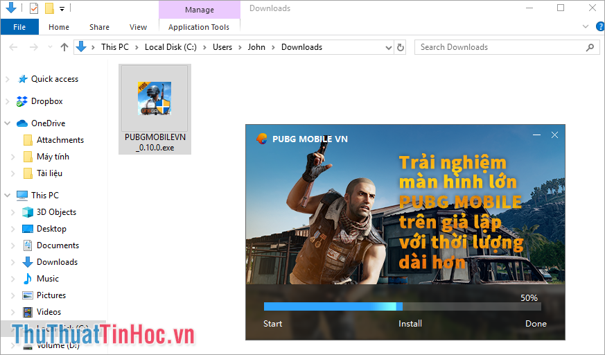 Tiến hành Download file cài đặt về máy tính và khởi động phần mềm PUBG Mobile VN
