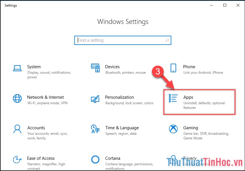 Chọn mục Apps