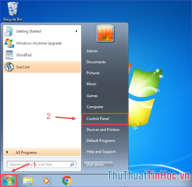Click vào Start → Control Panel