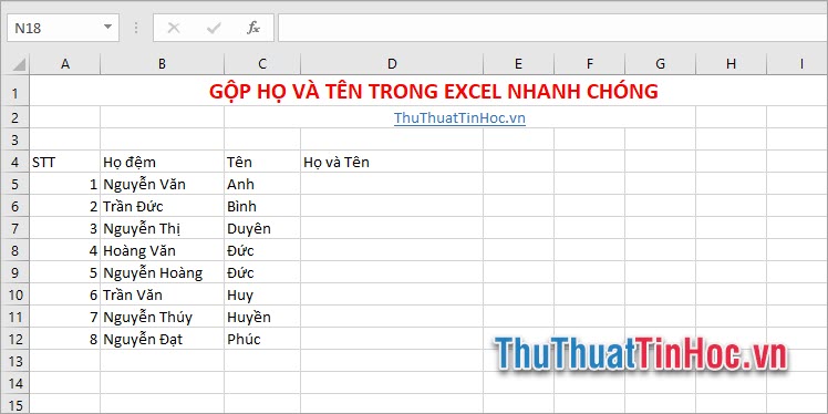 Sử dụng hàm CONCATENATE