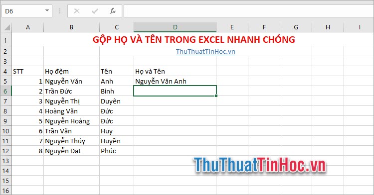 Gộp họ tên trong Excel