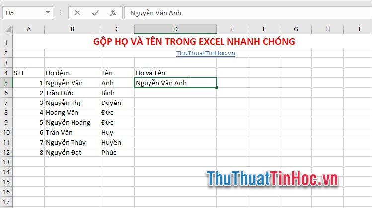 Sử dụng tính năng Flash Fill