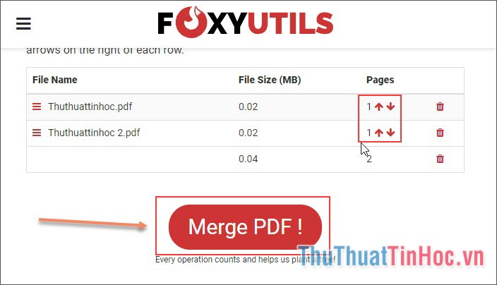 Nhấn Merge PDF để tiến hành gộp file PDF của mình