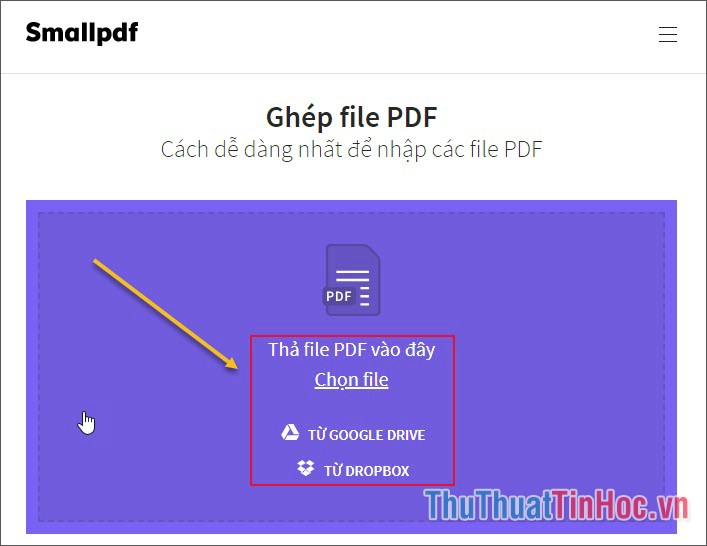 Chọn đầu vào cho Smallpdf