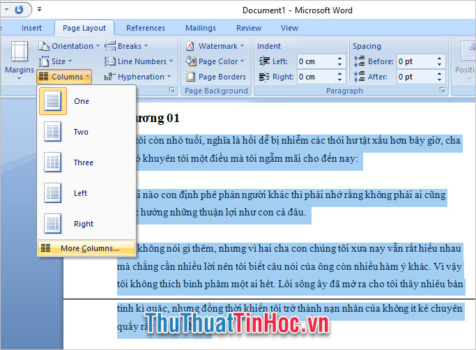 Cách chia cột trong Word 2007