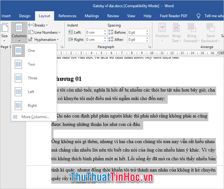 Cách chia cột trong Word 2016