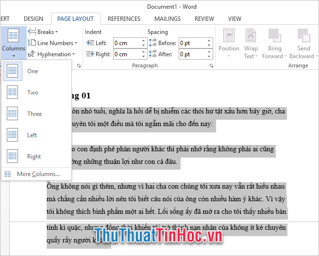 Cách chia cột trong Word 2013