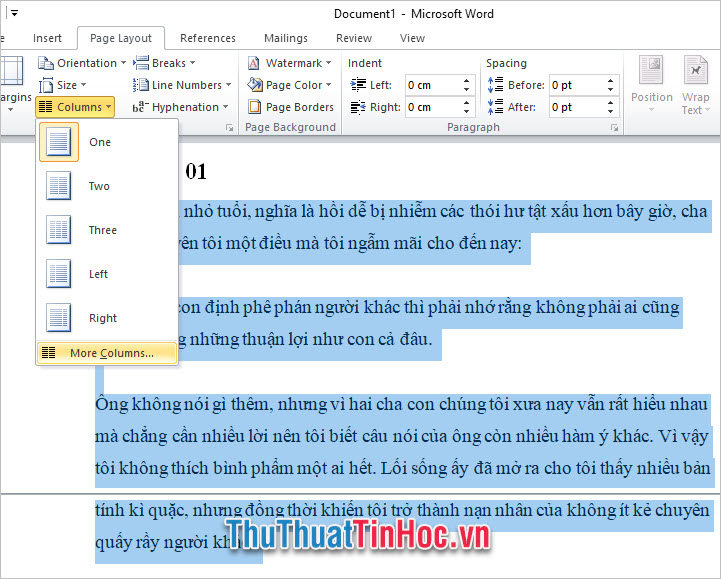 Cách chia cột trong Word 2010