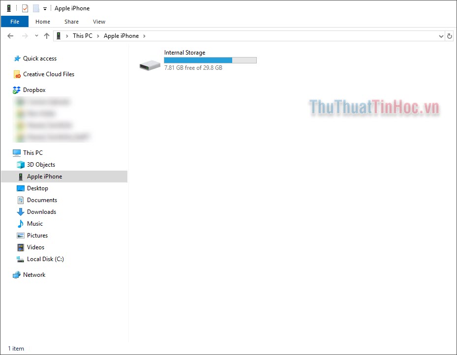 Mở ra phần lưu trữ trên iPhone có tên là Internal Storage
