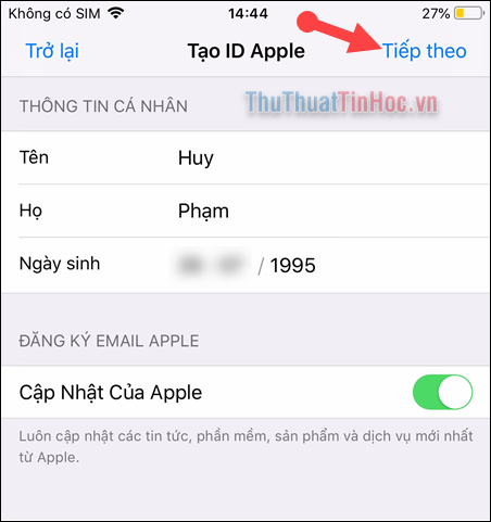 Chọn Tiếp theo