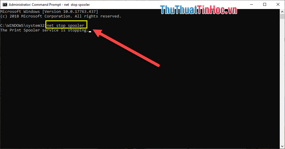 Nhập lệnh Net stop spooler