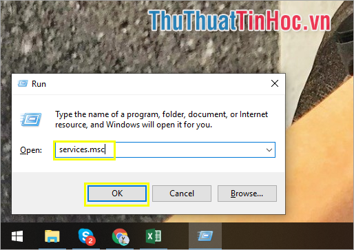 Nhập lệnh servicesmsc
