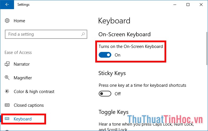 Bật tính năng Turns on the On-Screen Keyboard