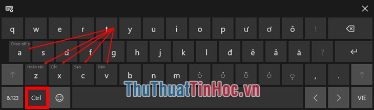 Sử dụng tổ hợp Ctrl + ký tự