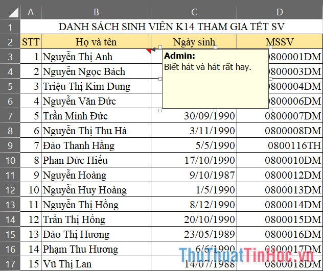 Đánh ghi chú vào ô vàng vừa xuất hiện