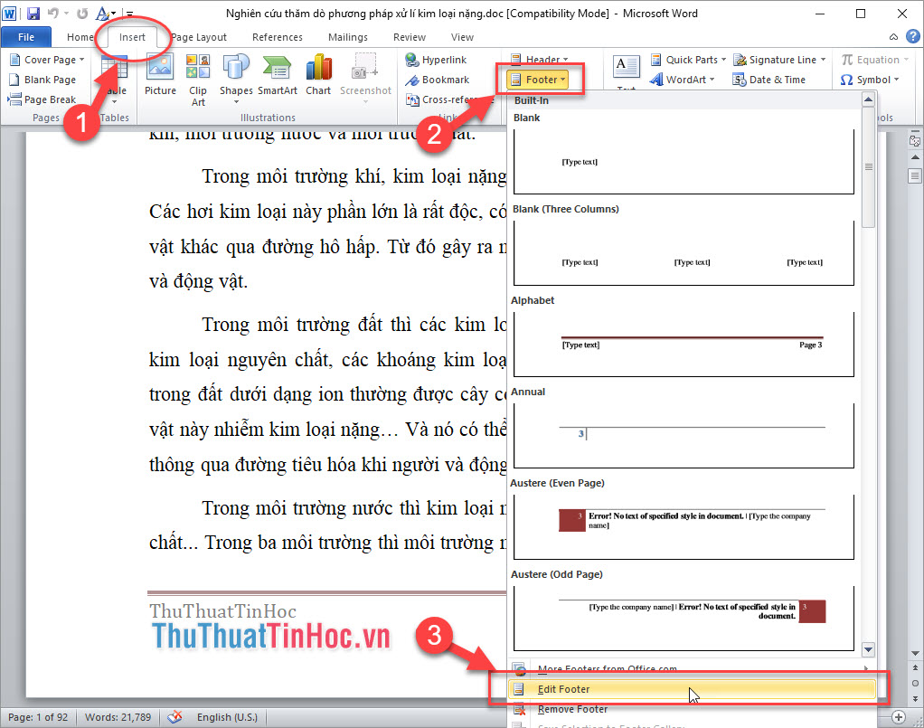 Chỉnh sửa Footer