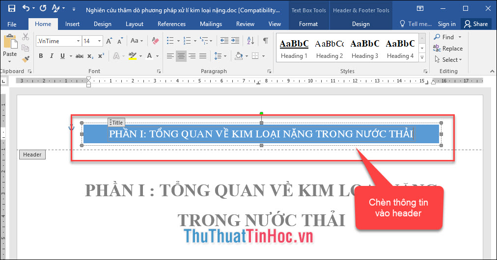 Chèn thông tin cho header