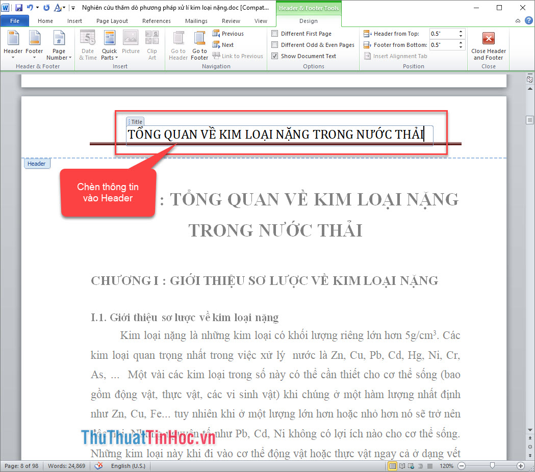 Chèn thông tin vào header