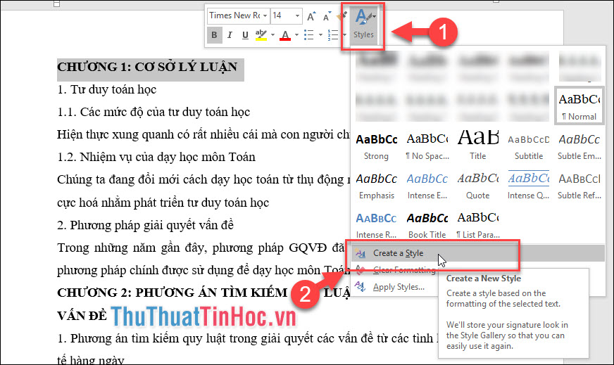 Bôi đen toàn bộ chữ cần tạo style - click chuột phải chọn biểu tượng Style - Create a style