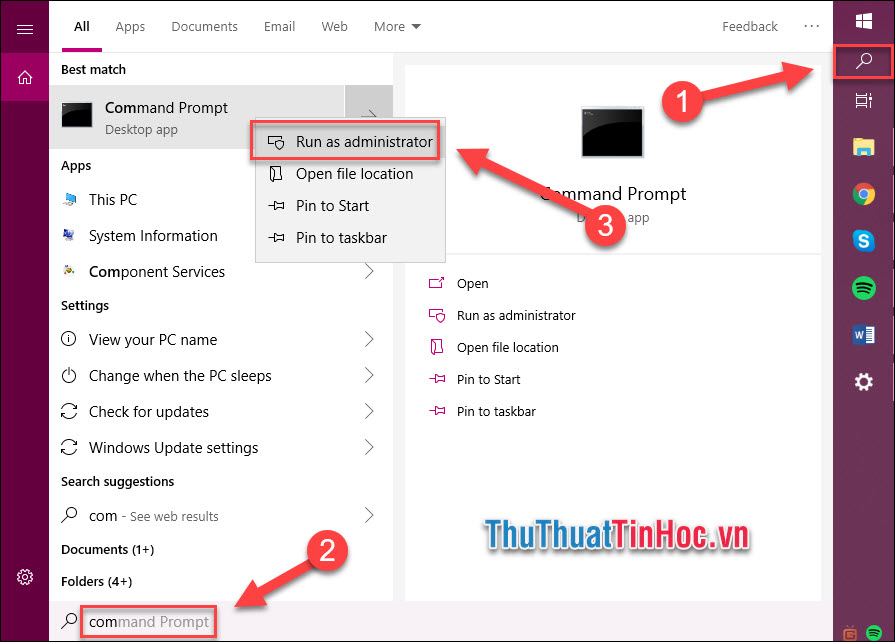 Click chuột phải vào Command Prompt, chọn Run as administrator