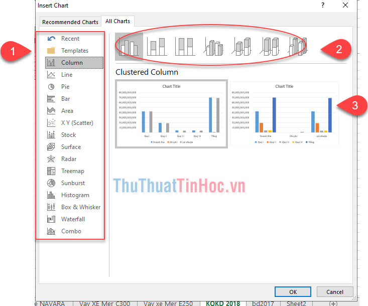 Chọn dạng biểu đồ, giao diện biểu đồ và cách chia nhóm dữ liệu của biểu đồ