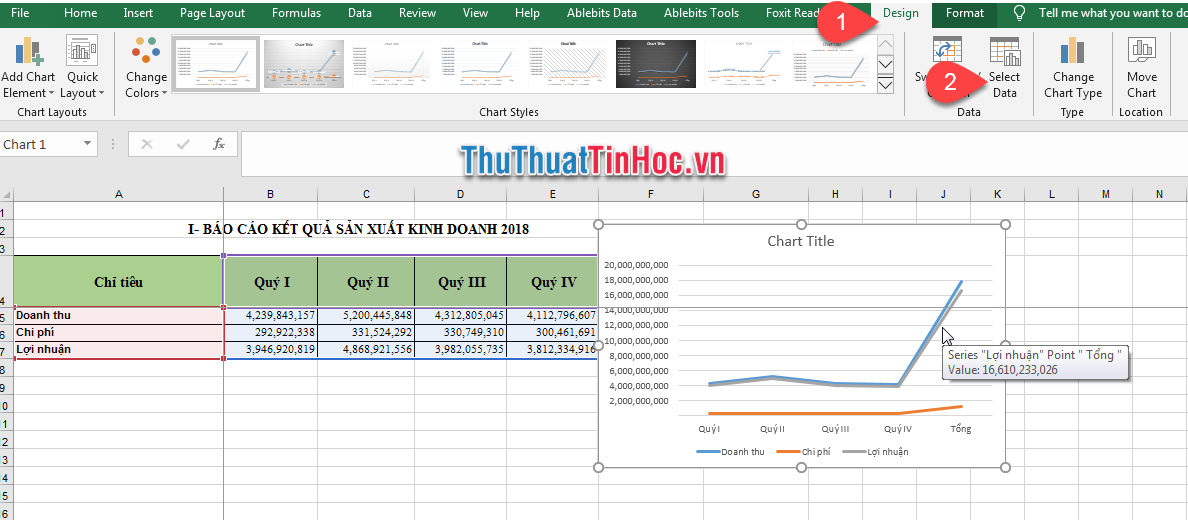 Chọn Select Data