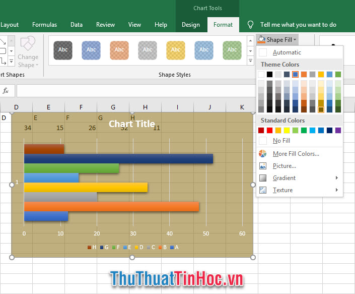 Chỉnh màu nền cho đồ thị biểu đồ Excel