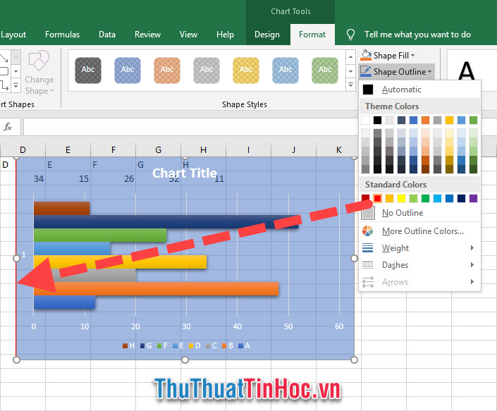 Chỉnh màu viền cho đồ thị biểu đồ Excel