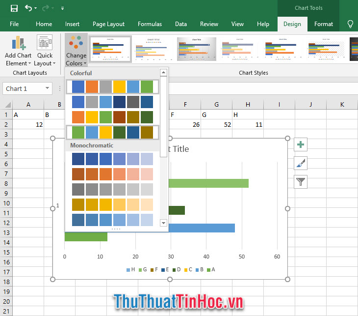 Change Colors nằm trong mục Chart Styles