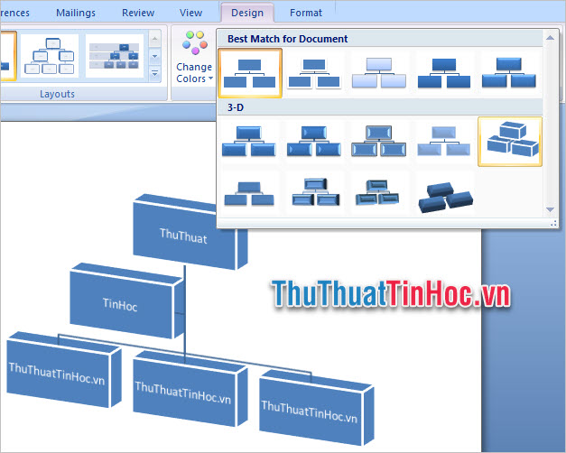 Lựa chọn định dạng của sơ đồ trong ribbon Design
