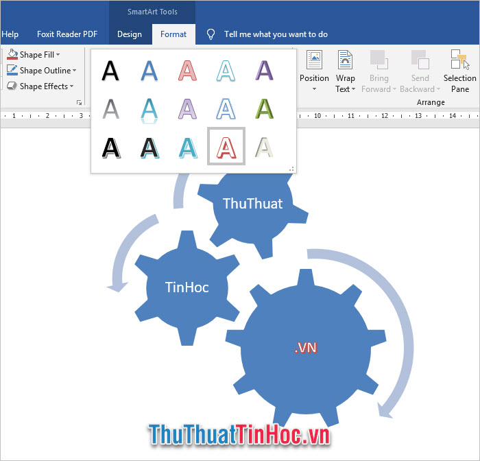 Ribbon Format để chỉnh các dạng nghệ thuật cho chữ, màu sắc viền...