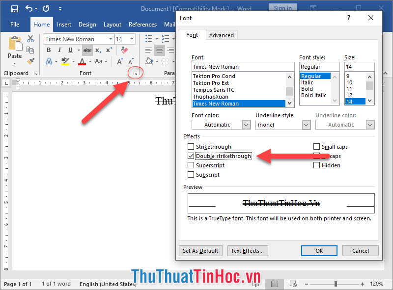 Chọn Double strikethrough rồi ấn OK