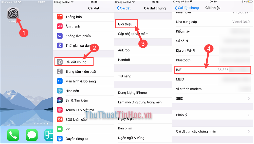 Kiểm tra IMEI trong phần Cài đặt