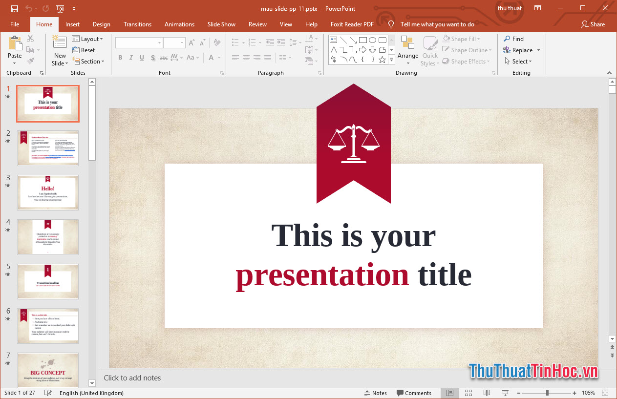 Mẫu slide thuyết trình Powerpoint đẹp trang trọng