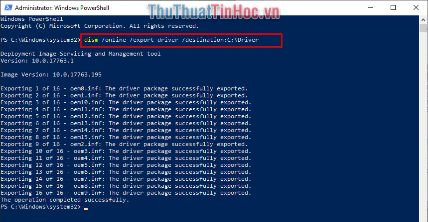Nhập dòng lệnh dism /online /export-driver /destination:C:Driver