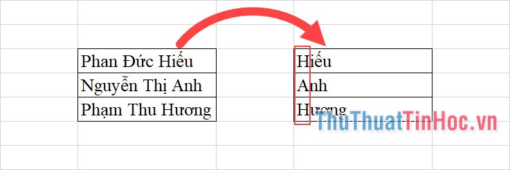 Tách họ và tên ra thành hai cột